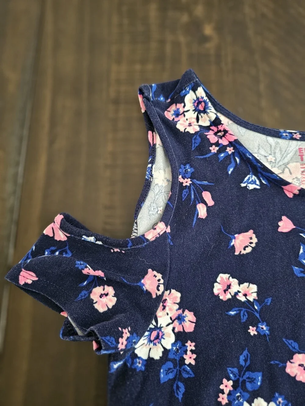 Epic Threads Navy Cold-Shoulder Floral Dress with Pink Flowers